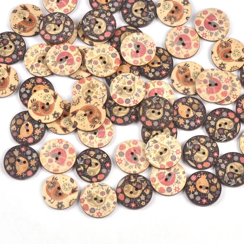 Vintage Bird Printed Wooden Buttons – Sewing & Scrapbooking Decorative Craft Buttons Qme Default Title