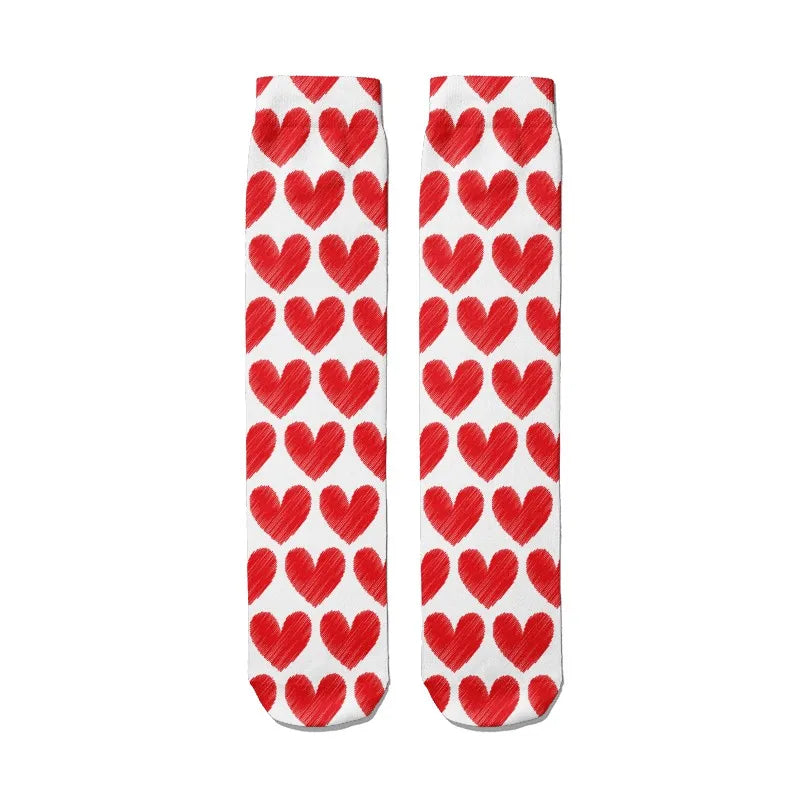 Women's 3D Print Harajuku Heart Long Tube Socks | Cartoon Novelty Novelty Tube Socks Qme style9 One Size China Mainland
