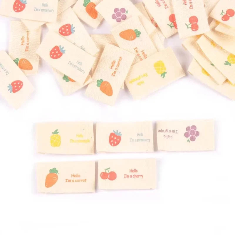 Fruit Print Cloth Sewing Labels – Cherry Grape Strawberry Tags Fabric Sewing Labels Qme