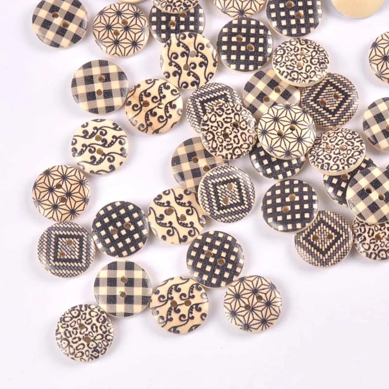Printed Wooden Buttons 18mm 50pcs – Mixed DIY Sewing Crafts Wooden Sewing Buttons Qme