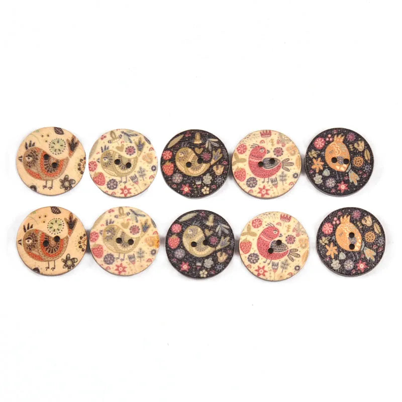 Vintage Bird Printed Wooden Buttons – Sewing & Scrapbooking Decorative Craft Buttons Qme