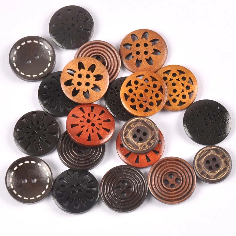 Retro Mixed Wood Buttons for Sewing & DIY Crafts | 20pcs Wood Craft Buttons Qme mix