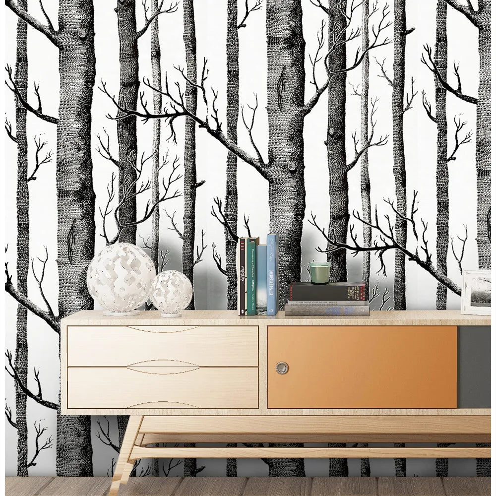 Birch Forest 3D Peel & Stick Wallpaper – Self-Adhesive PVC Roll Peel & Stick Wallpaper Qme