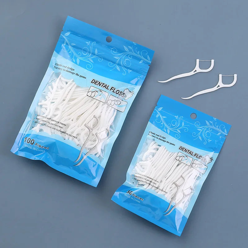 50-Pack Dental Floss Picks – Flosser & Toothpick Sticks Dental Floss Picks Qme