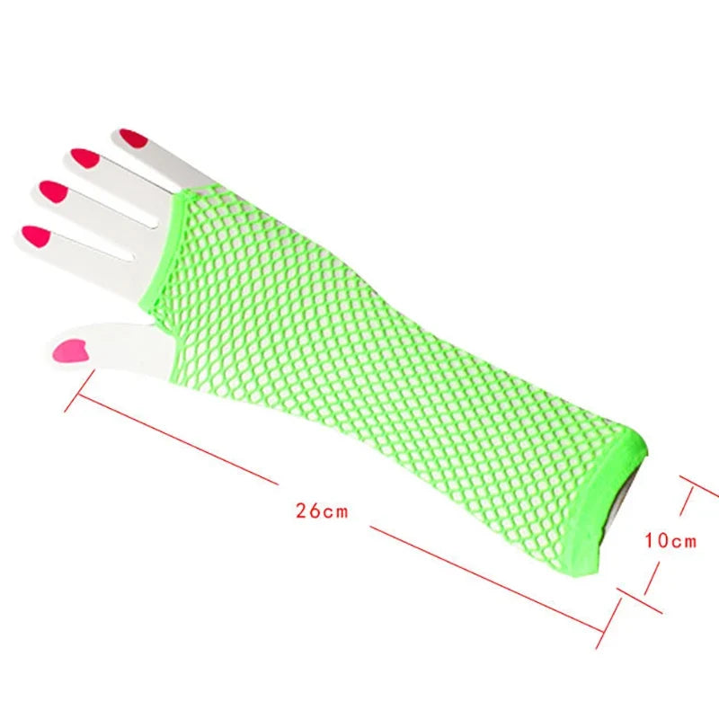 Women's Neon Fishnet Fingerless Long Gloves – Arm & Leg Cuff Fishnet Arm Warmers Qme