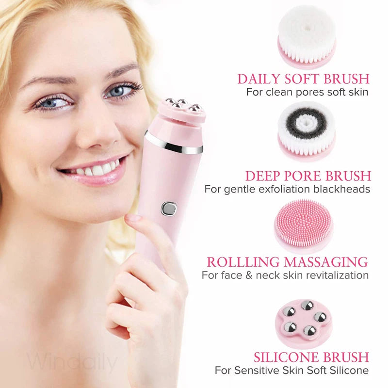4-in-1 Electric Facial Cleansing Brush | Rechargeable IPX7 Facial Cleansing Brush Qst