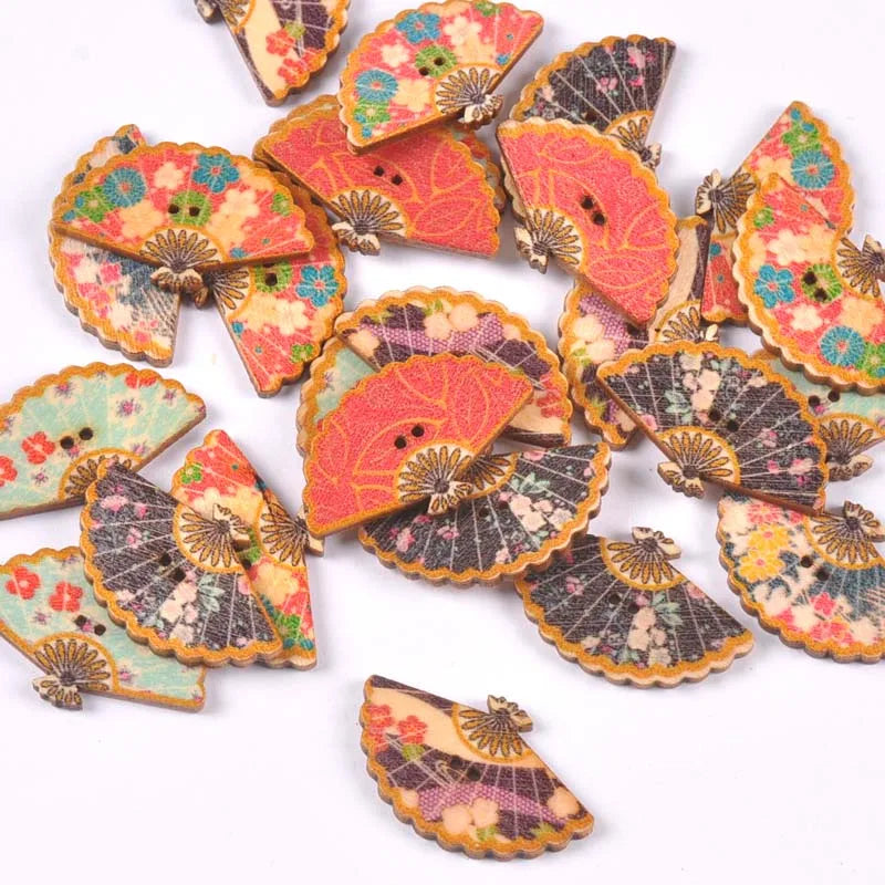 Vintage Cartoon Painted Wooden Buttons 2-Hole | 15 Colors, 15–35mm Wooden Sewing Buttons Qme 7