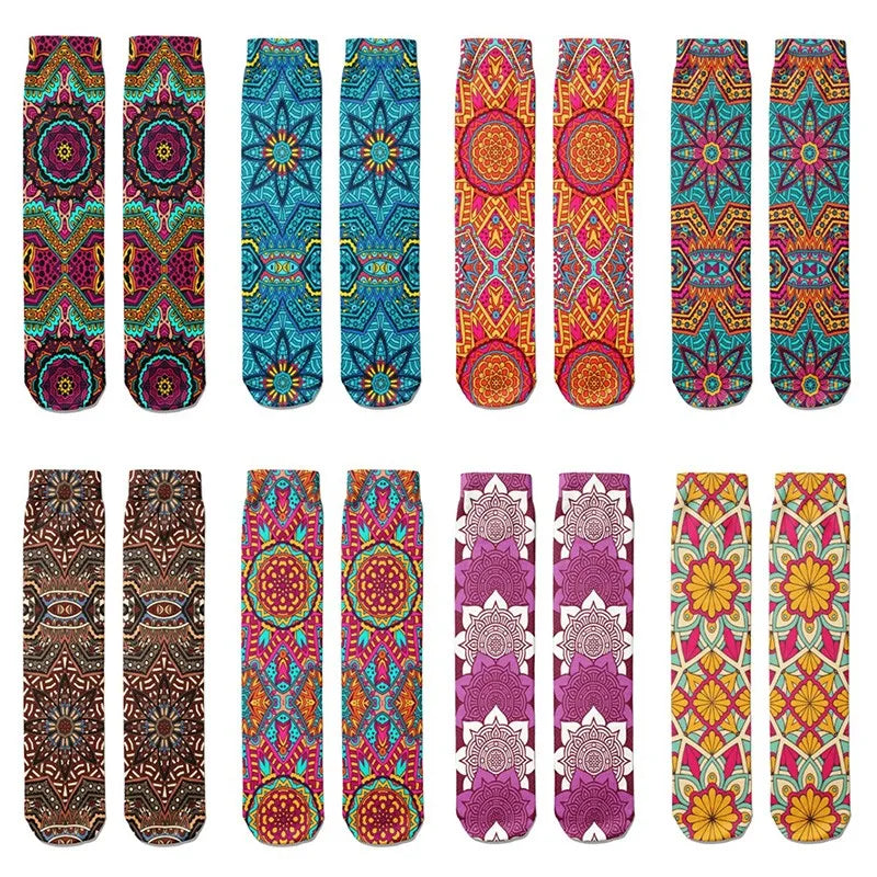 3D Mandala Kawaii Novelty Socks – Unisex Fun Crew Socks Novelty Crew Socks Qme