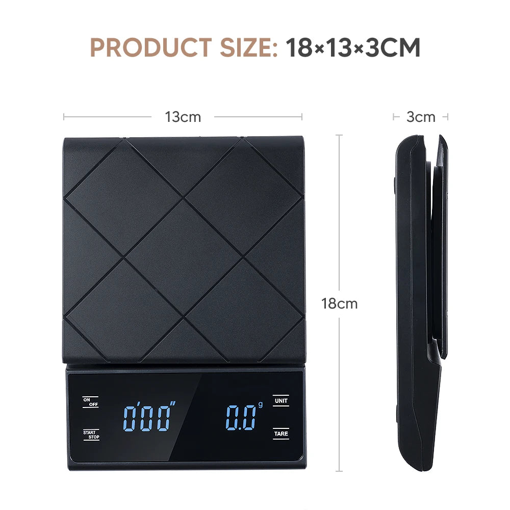 RECAFIMIL Coffee Scale with Timer 3kg/0.1g LCD Digital Digital Coffee Scale Qst