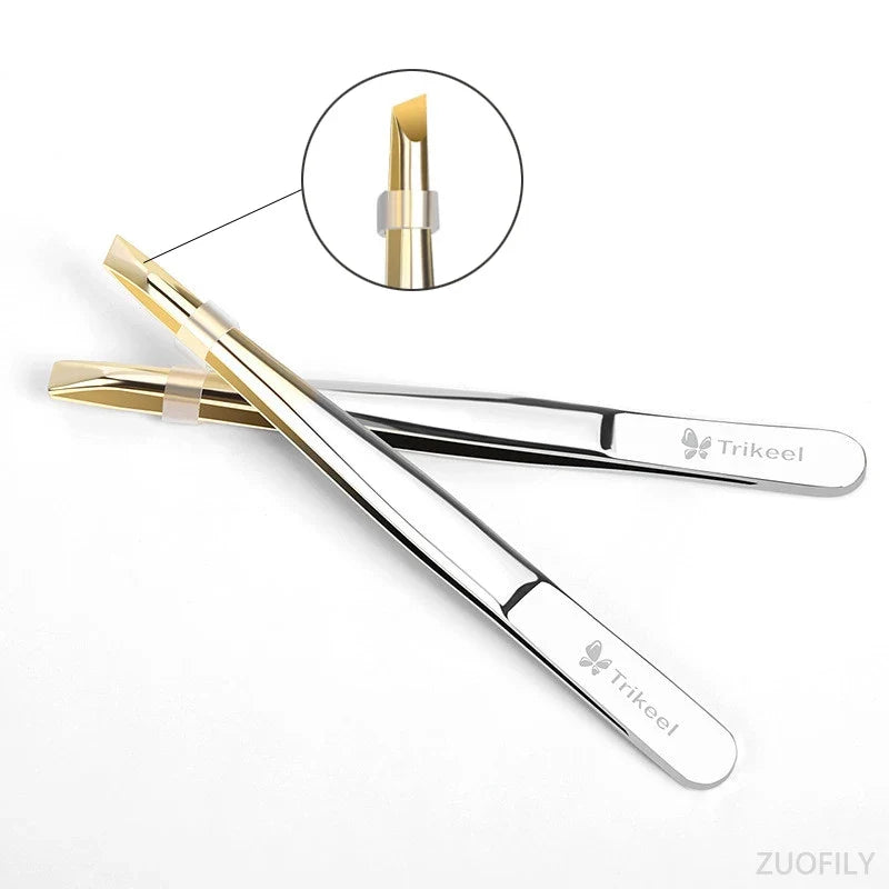Stainless Steel Flat & Slant Tip Eyebrow Tweezer | Qme Eyebrow Tweezer Qme