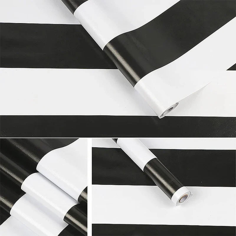 Black & White Stripe Peel and Stick Wallpaper – Vinyl Waterproof Peel & Stick Wallpaper Qme