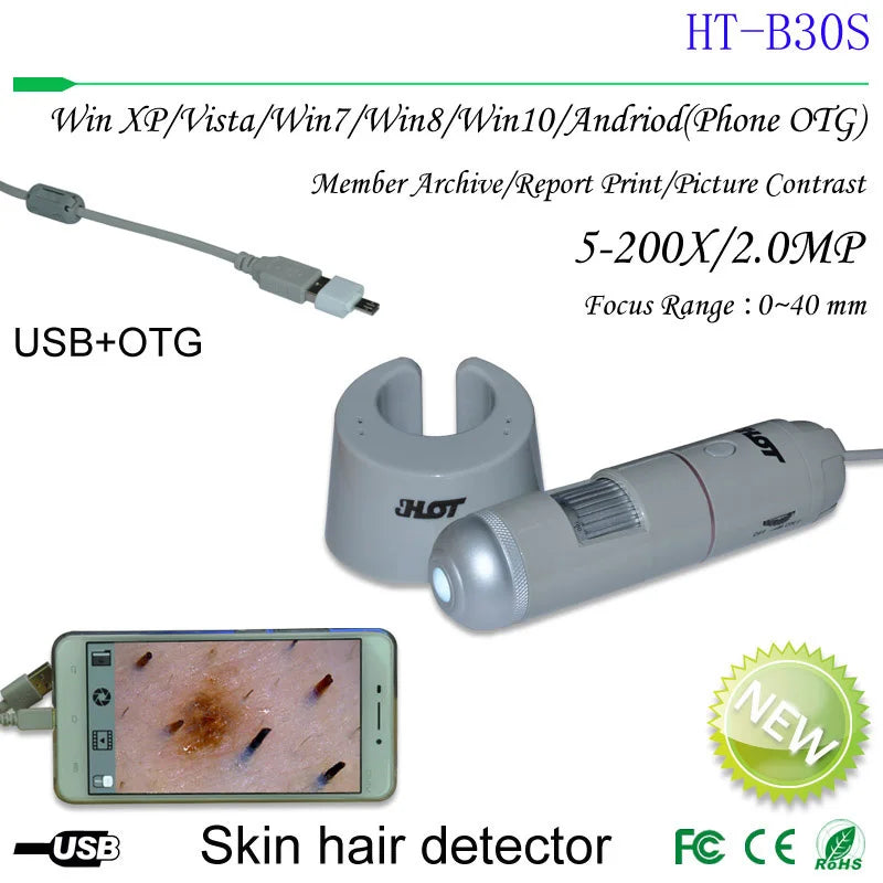 HT-B30S 5–200X 2MP HD Scalp & Skin Analyzer Microscope OTG Scalp Analyzer Microscope Qst