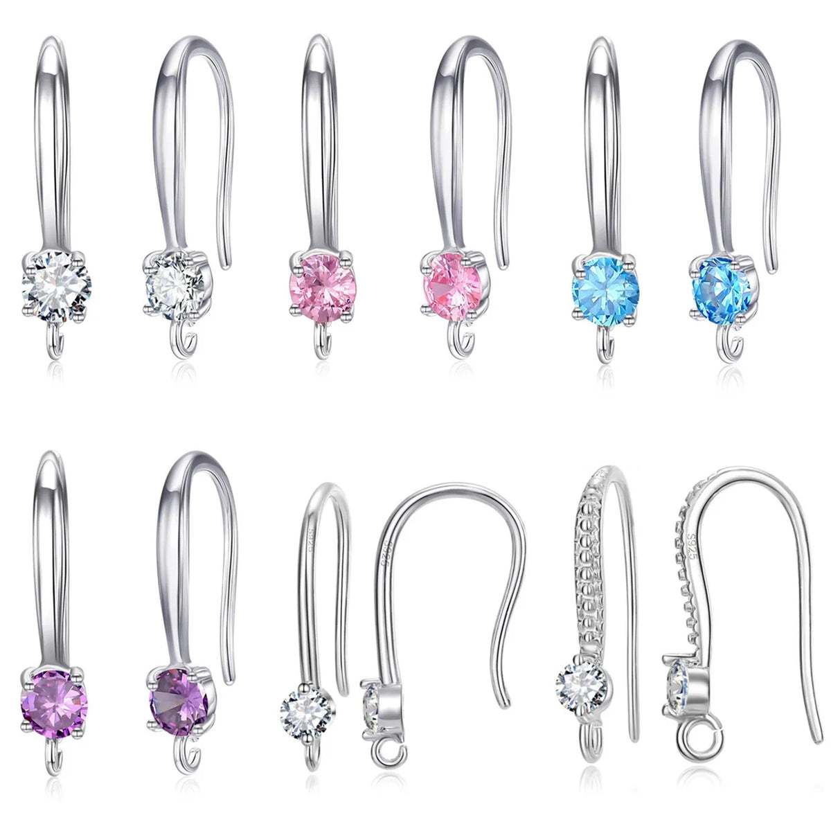925 Sterling Silver Hook Earrings – Cubic Zirconia, 6 Colors Hook Earrings Qme