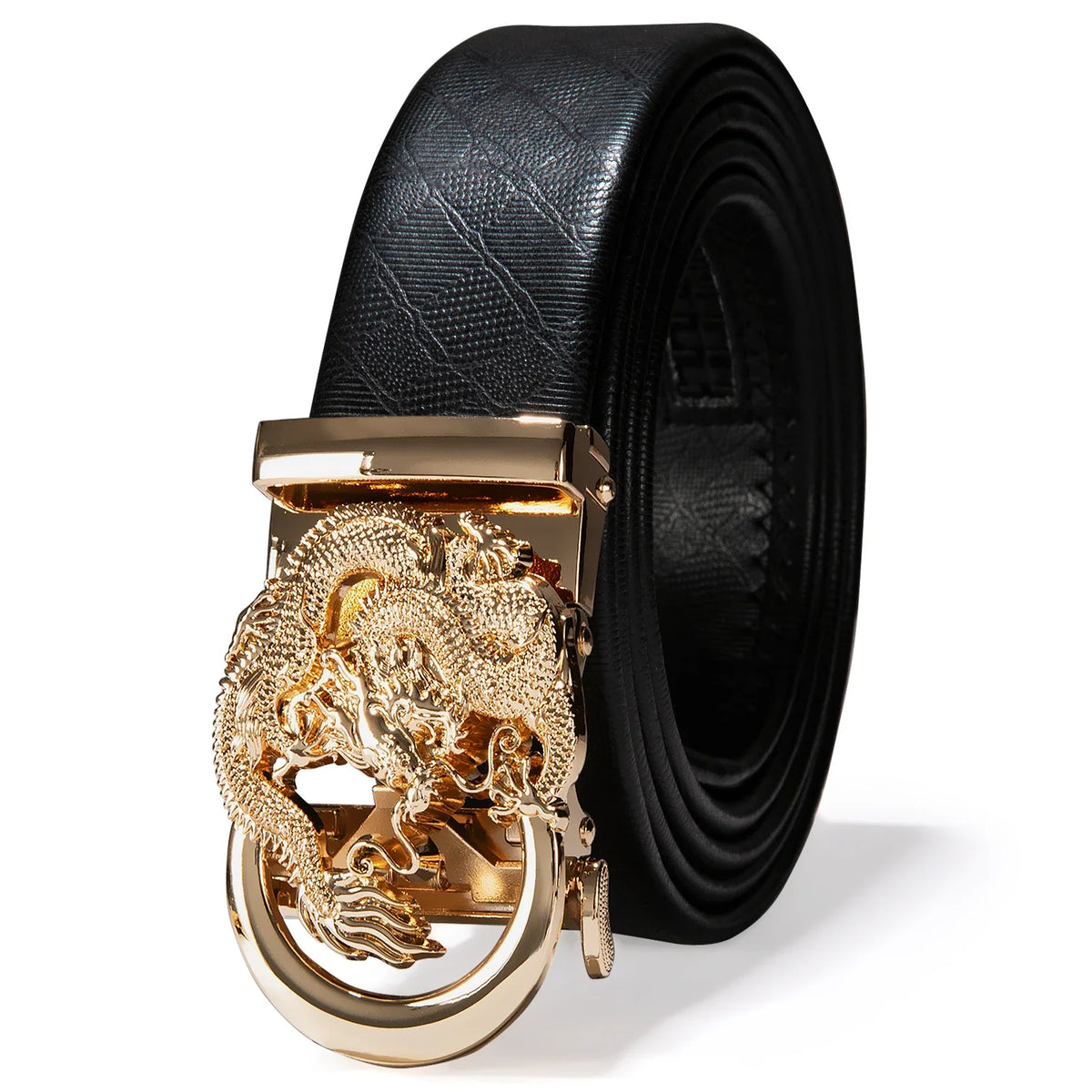 Men's Luxury Genuine Leather Belt – Automatic Buckle Leather Ratchet Belt Qme 2223 130cm