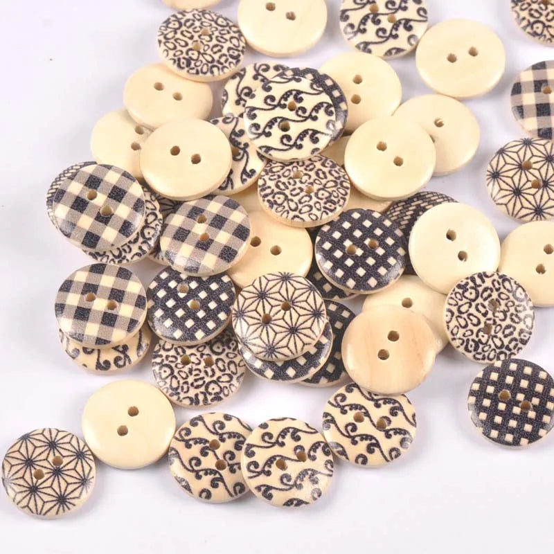 Printed Wooden Buttons 18mm 50pcs – Mixed DIY Sewing Crafts Wooden Sewing Buttons Qme