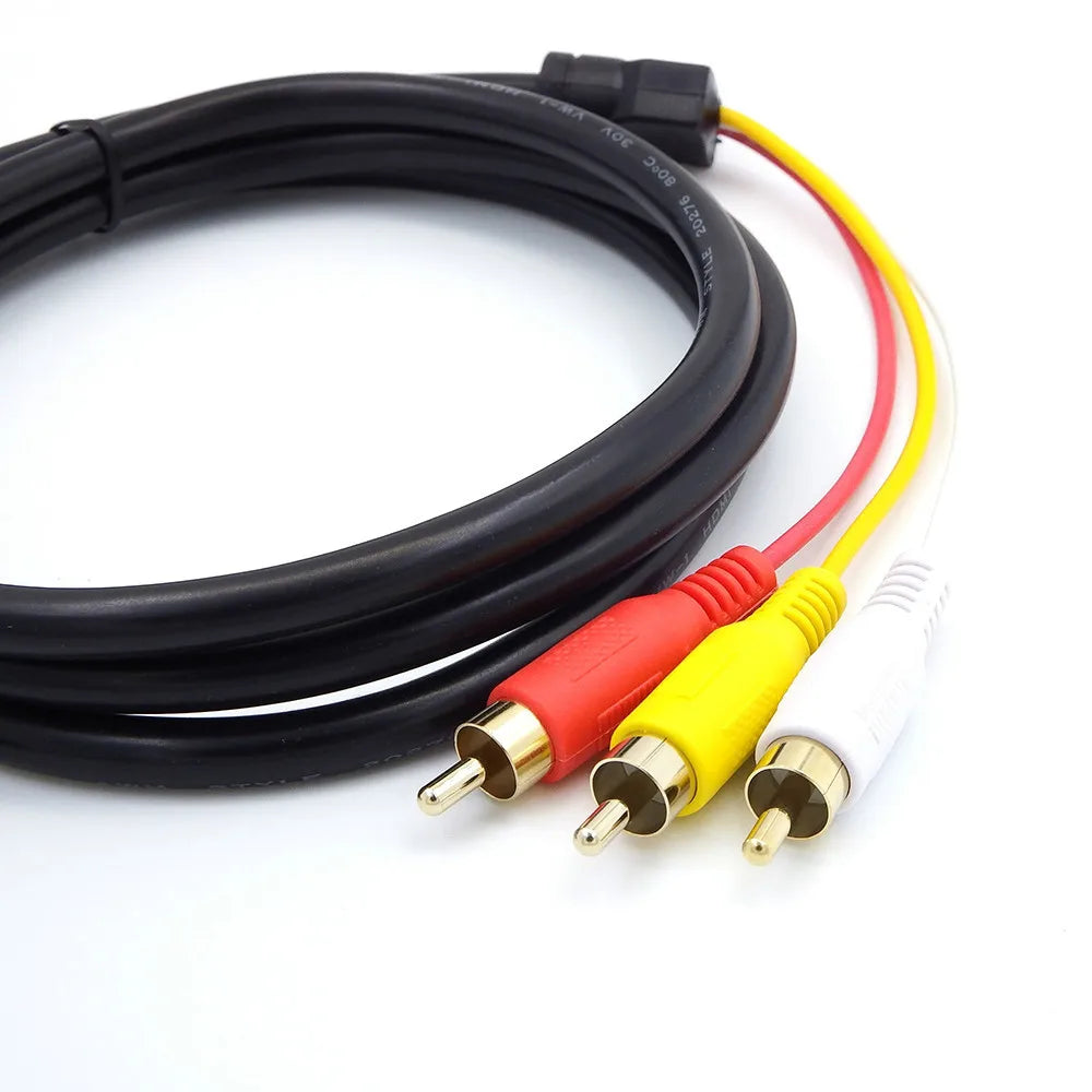 3-RCA Male AV Composite Connector Adapter Cable Cord RCA Adapter Cable Qme
