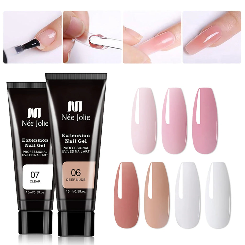 UV Nail Gel Extension Kit 8pcs – Manicure Set with Mini Lamp Nail Gel Extension Kit Qme