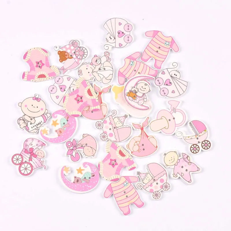 Mixed Pink & Blue Painted Wood Buttons – Sewing & Scrapbooking DIY Craft Wood Buttons Qme Mix pink