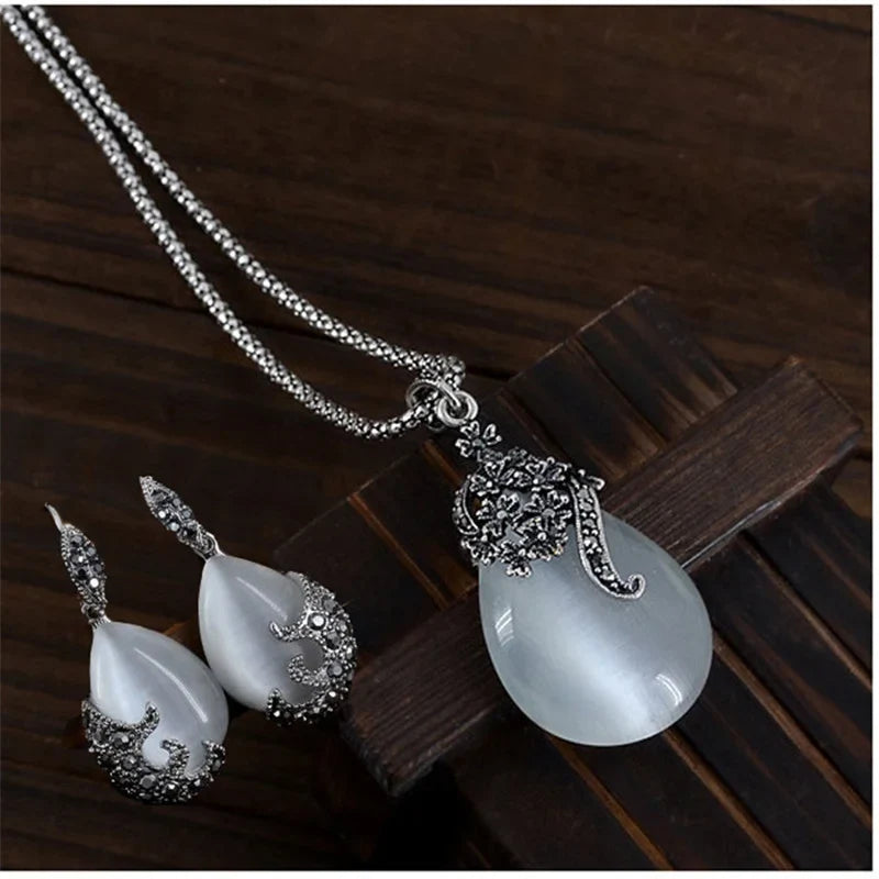 925 Sterling Silver Opal Water Drop Pendant Necklace Pendant Necklace Qme Default Title