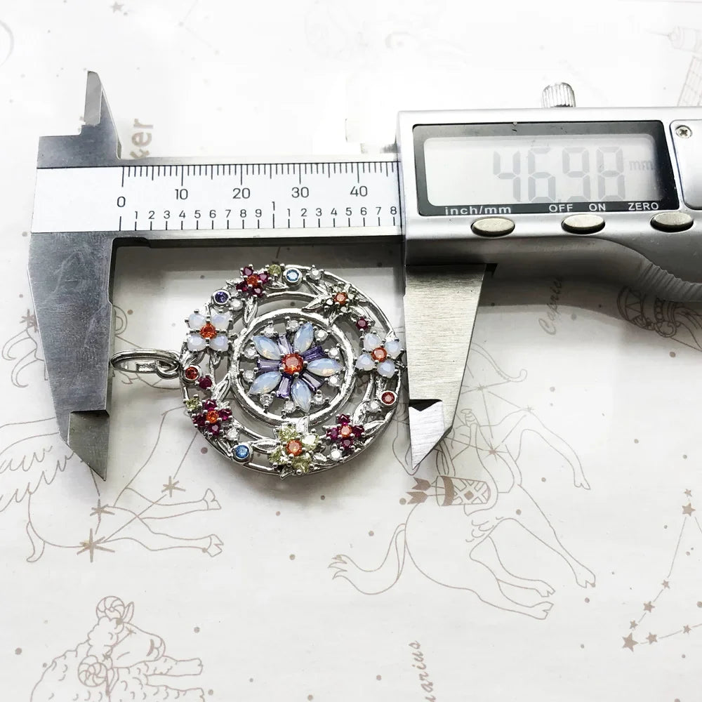 Colourful Stones Flower Amulet Pendant | 925 Sterling Silver Sterling Silver Pendant Qme