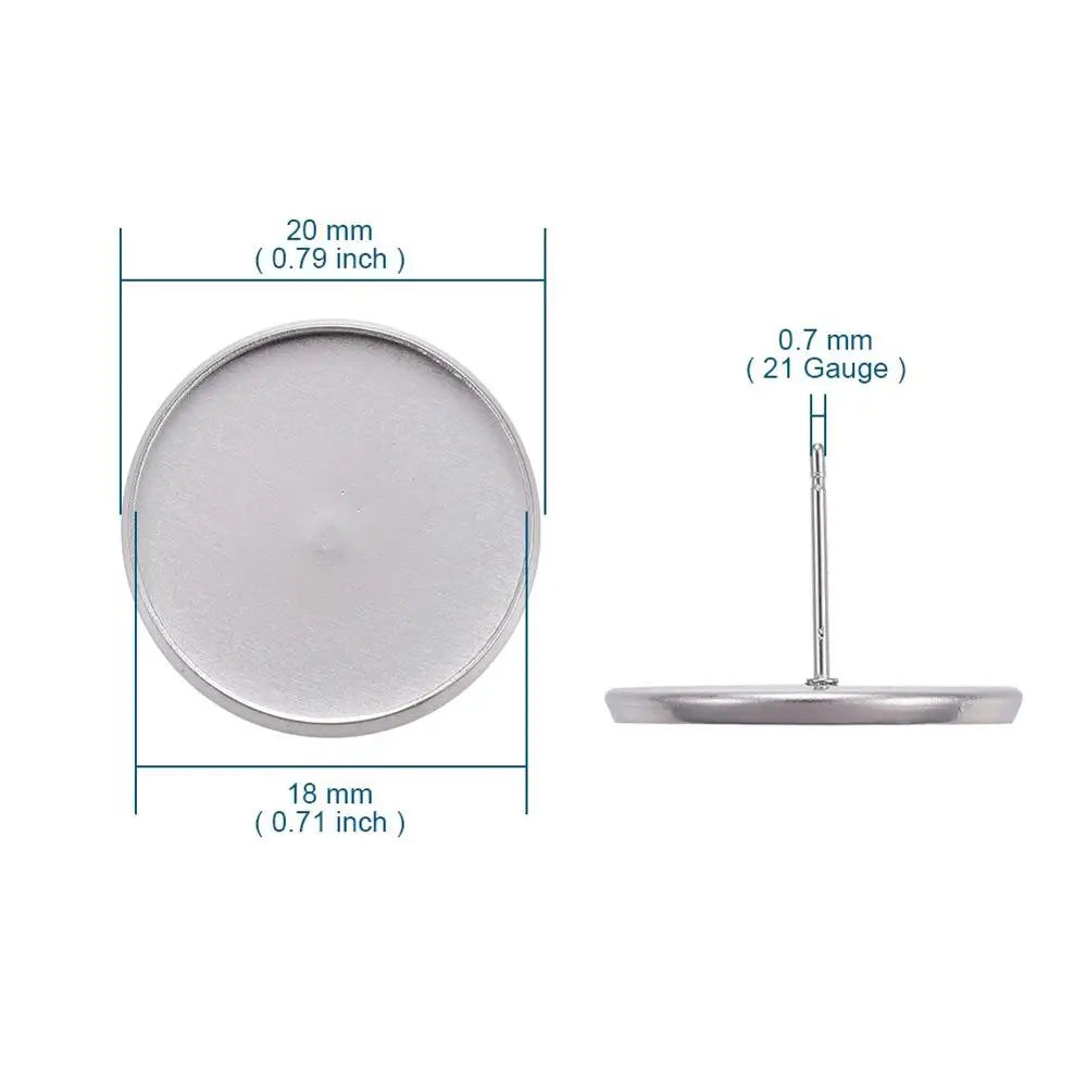 Stainless Steel Blank Stud Earring Cabochon Settings – 20Pcs Earring Stud Settings Qme