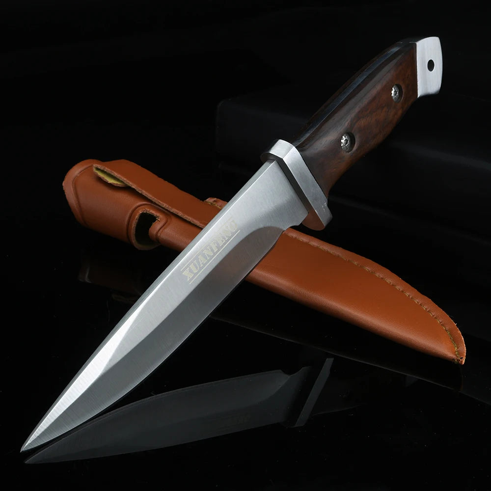 XUAN FENG X66 Fixed Blade Camping Knife – Wood Handle Fixed Blade Knife Qst B