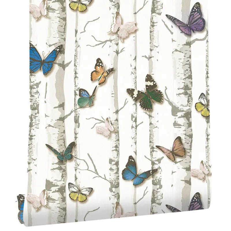 Birch Forest 3D Peel & Stick Wallpaper – Self-Adhesive PVC Roll Peel & Stick Wallpaper Qme Birch Butterfly 6mx45cm