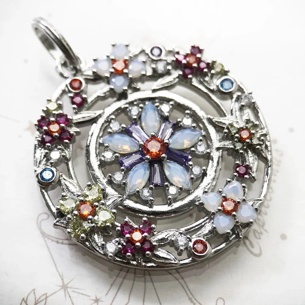 Colourful Stones Flower Amulet Pendant | 925 Sterling Silver Sterling Silver Pendant Qme