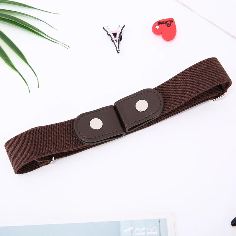 Women's Buckle-Free Elastic Stretch Belt for Jeans & Pants Elastic Waist Belt Qme Brown length 60-95cm