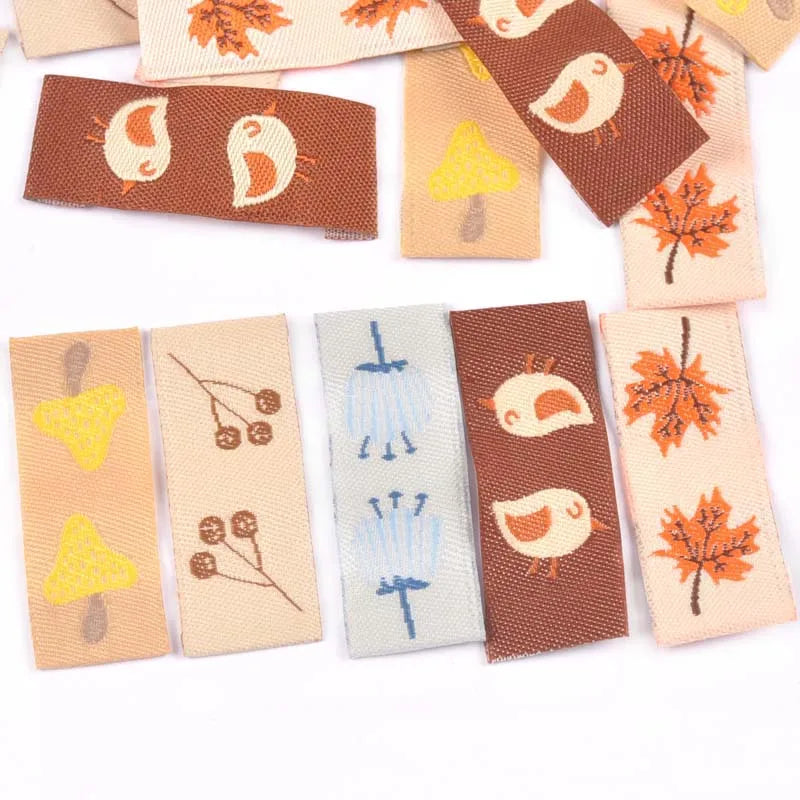 Maple Mushroom Embroidery Washable Fabric Labels – 50pcs Sewing Labels Qme
