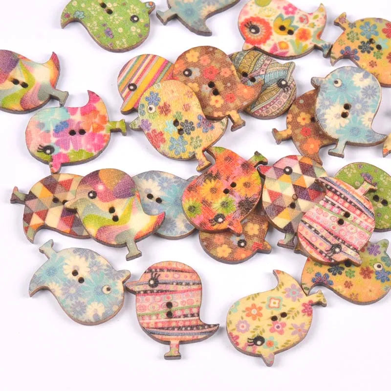 Vintage Cartoon Painted Wooden Buttons 2-Hole | 15 Colors, 15–35mm Wooden Sewing Buttons Qme 3