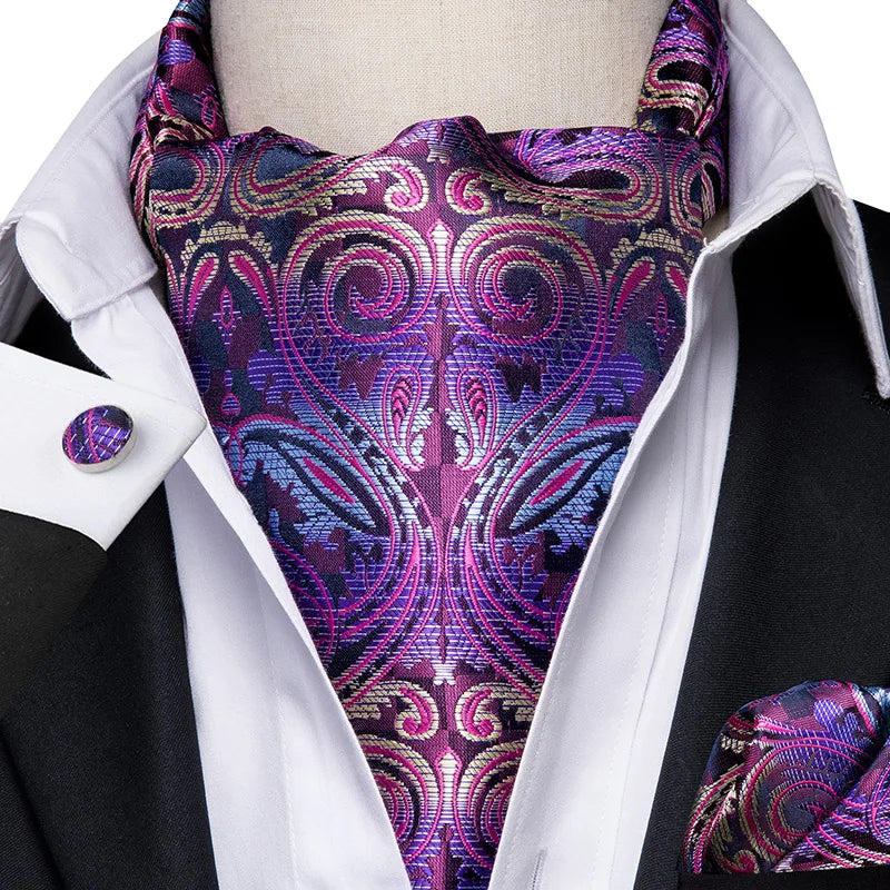 Men's Silk Ascot, Pocket Square & Cufflinks Set | Jacquard Ascot & Cufflinks Set Qme AS-1005