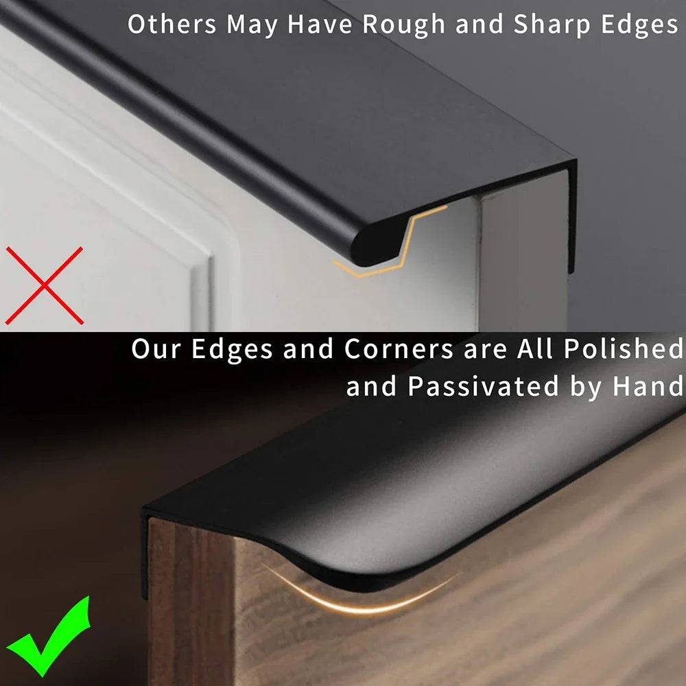 Hidden Handle Kitchen Cabinet Pulls – Aluminum, Black, 7 Colors Cabinet Drawer Pulls Qme