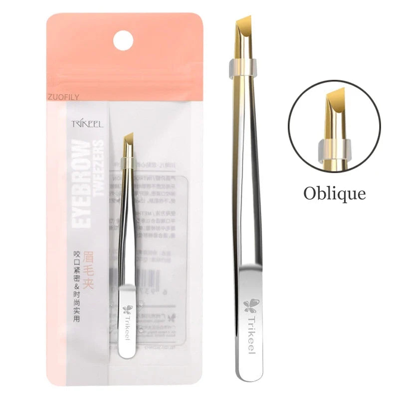 Stainless Steel Flat & Slant Tip Eyebrow Tweezer | Qme Eyebrow Tweezer Qme Oblique