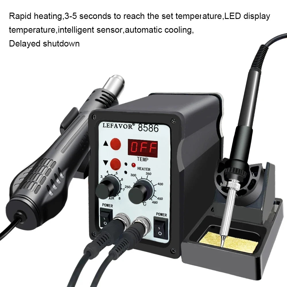 8586 2-in-1 Digital ESD Soldering Station & Hot Air Gun Soldering Station Qme