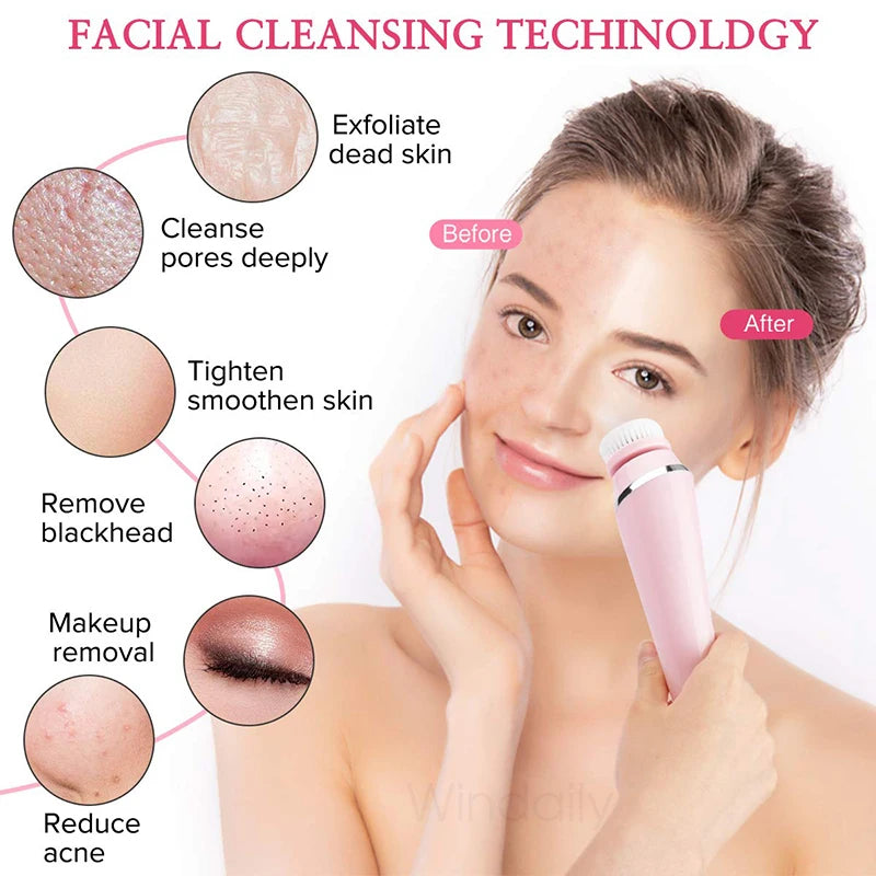 4-in-1 Electric Facial Cleansing Brush | Rechargeable IPX7 Facial Cleansing Brush Qst