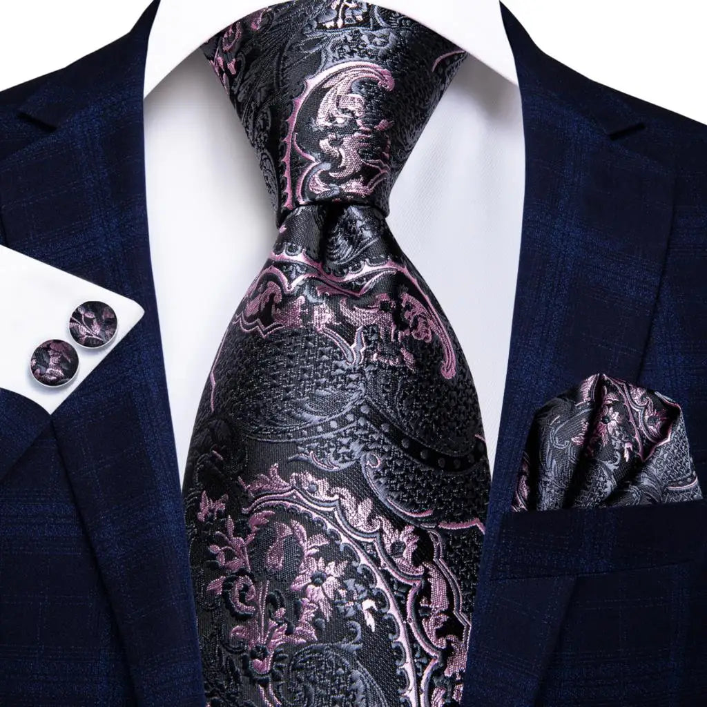 Jacquard Peacock Blue Wedding Tie, Hanky & Cufflinks Set Necktie Gift Set Qme 3209