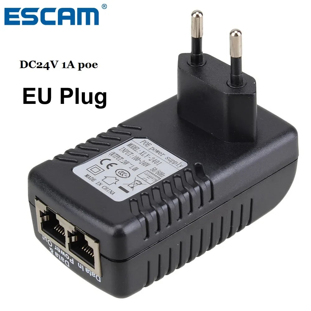 ESCAM DC24V 1A 24W PoE Injector for CCTV IP Cameras PoE Injector Qme China Mainland AU PLUG
