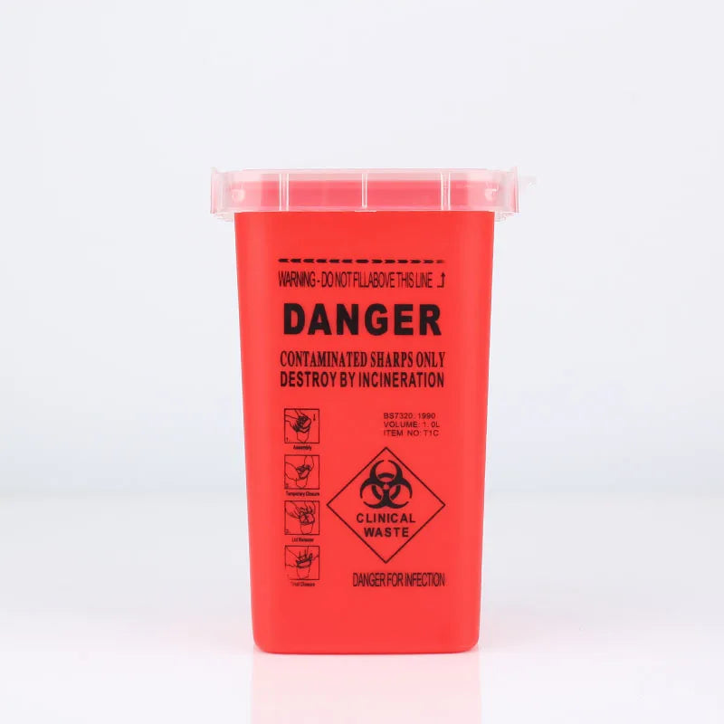 1L Sharps Container – Biohazard Needle Disposal Bin for Tattoo Sharps Disposal Container Qme Red