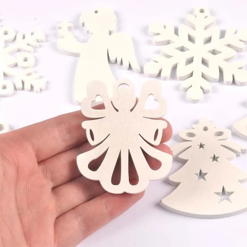 Wooden Christmas Ornaments with Hemp Rope – Angels & Snowflakes Christmas Ornaments Qme