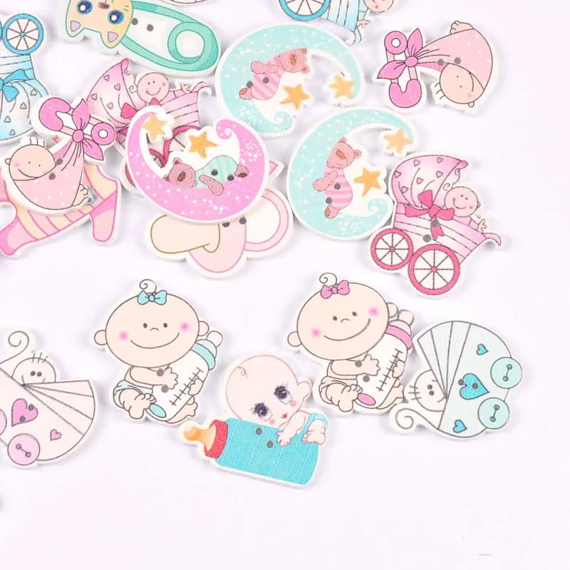 Mixed Pink & Blue Painted Wood Buttons – Sewing & Scrapbooking DIY Craft Wood Buttons Qme