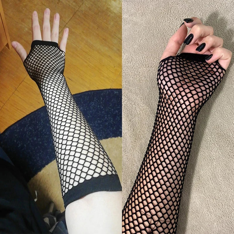 Women's Neon Fishnet Fingerless Long Gloves – Arm & Leg Cuff Fishnet Arm Warmers Qme