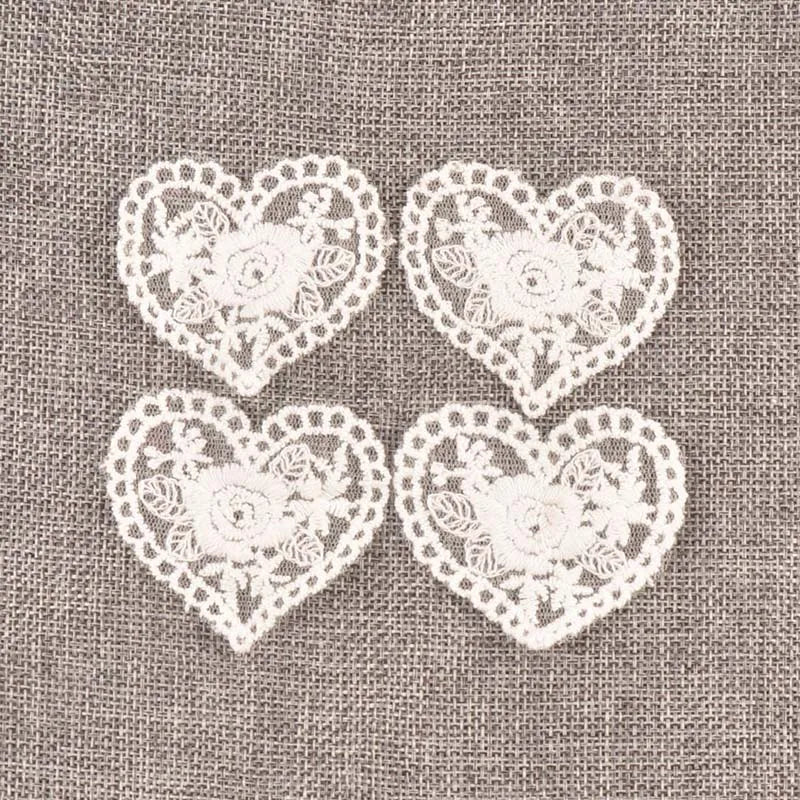 Heart Lace Embroidery Applique Mesh Patches – White, 10pcs Lace Applique Patch Qme