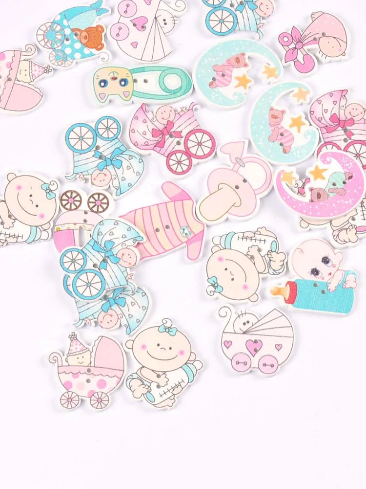 Mixed Pink & Blue Painted Wood Buttons – Sewing & Scrapbooking DIY Craft Wood Buttons Qme