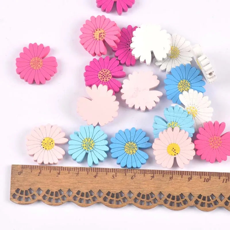Multicolor Chrysanthemum Wooden Spacer Beads 25pcs – DIY Craft Wooden Craft Beads Qme