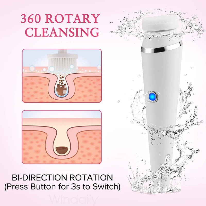 4-in-1 Electric Facial Cleansing Brush | Rechargeable IPX7 Facial Cleansing Brush Qst