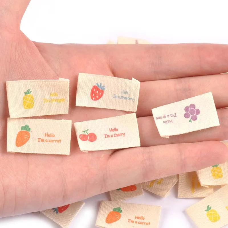 Fruit Print Cloth Sewing Labels – Cherry Grape Strawberry Tags Fabric Sewing Labels Qme