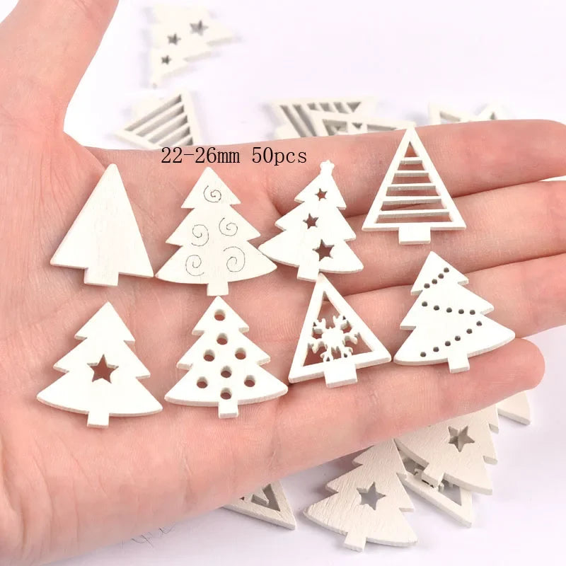 White Wooden Christmas Tree Shapes – DIY Craft & Scrapbooking Wooden Craft Shapes Qme 22-28mm 50pcs