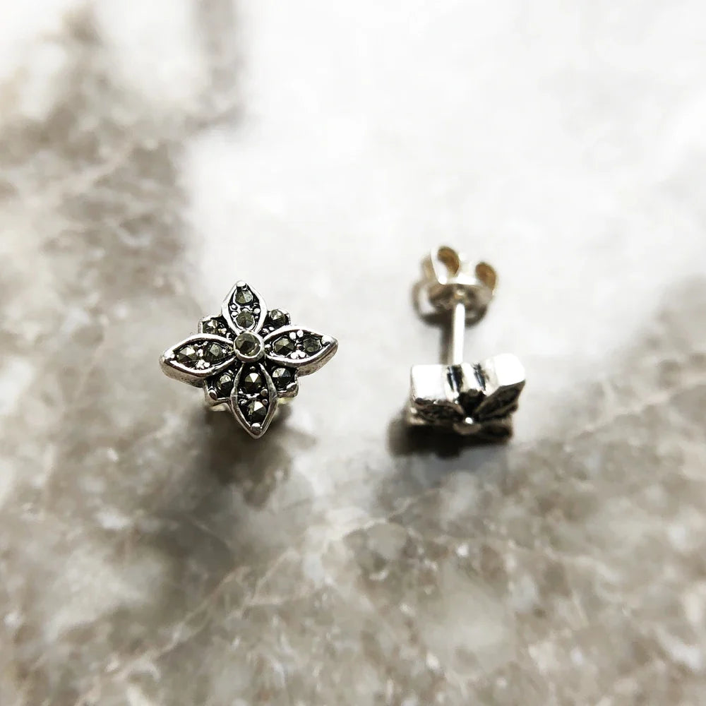 Marcasite Black Star Stud Earrings | 925 Sterling Silver Stud Earrings Qme