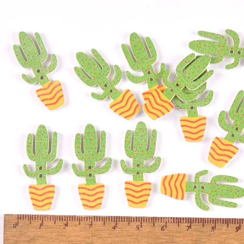 Cartoon Cactus Wooden Buttons 20pcs – Sewing & DIY Crafts Decorative Wooden Buttons Qme